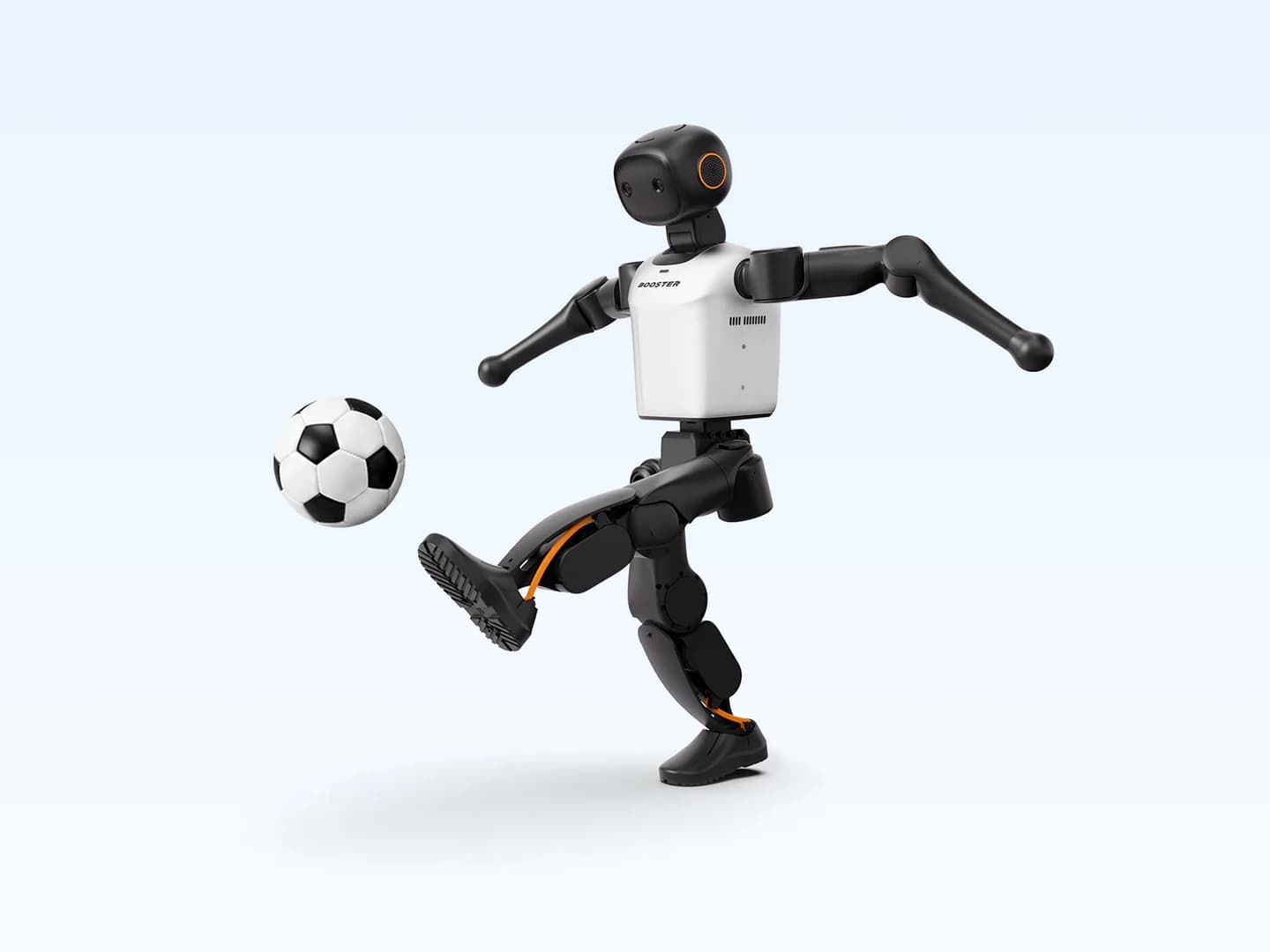 Booster K1 humanoid robot kicking a football